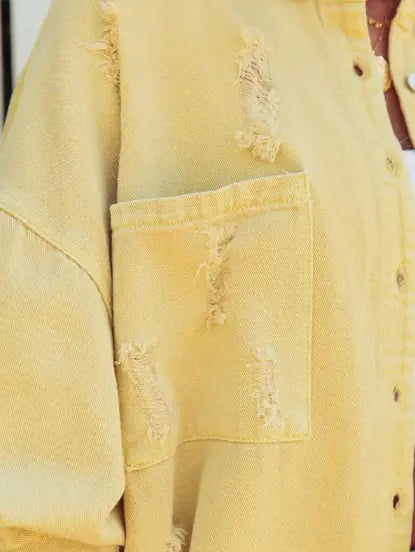 Women’s Distressed Jean Jacket – Casual Ripped Denim Coat