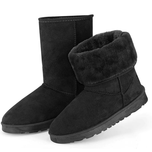 TeqHome Winter Boots for Women Classic Waterproof Snow Boots Warm Mid-Calf Fur Boot (Black Adult Men 7 Numeric US Footwear Size System Medium)