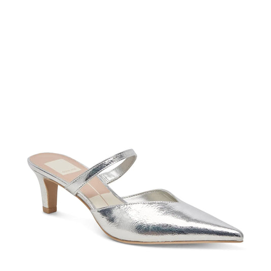 Dolce Vita Womens Kanika MID Heeled Sandal Silver Distressed Leather 9.5