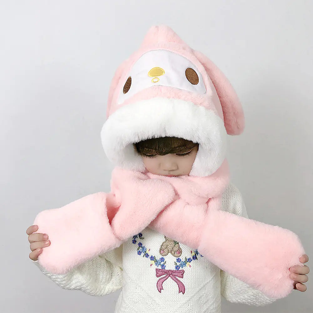 Children's One-Piece Hat with Scarf and Gloves Set