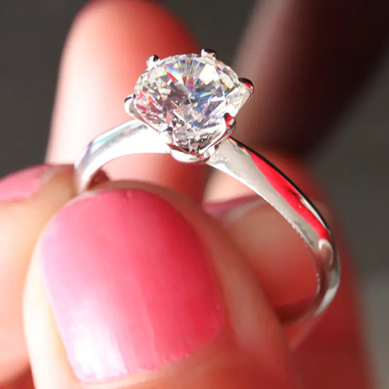 Diamond Engagement Ring, Six-Claw Silver Ring