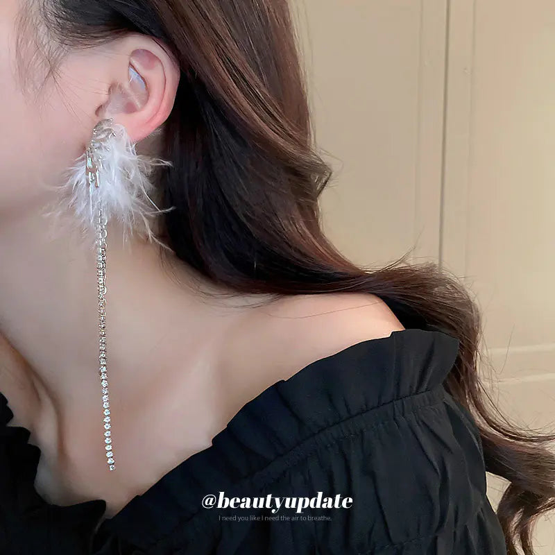 Asymmetrical Silver Needle Feather Butterfly Earrings