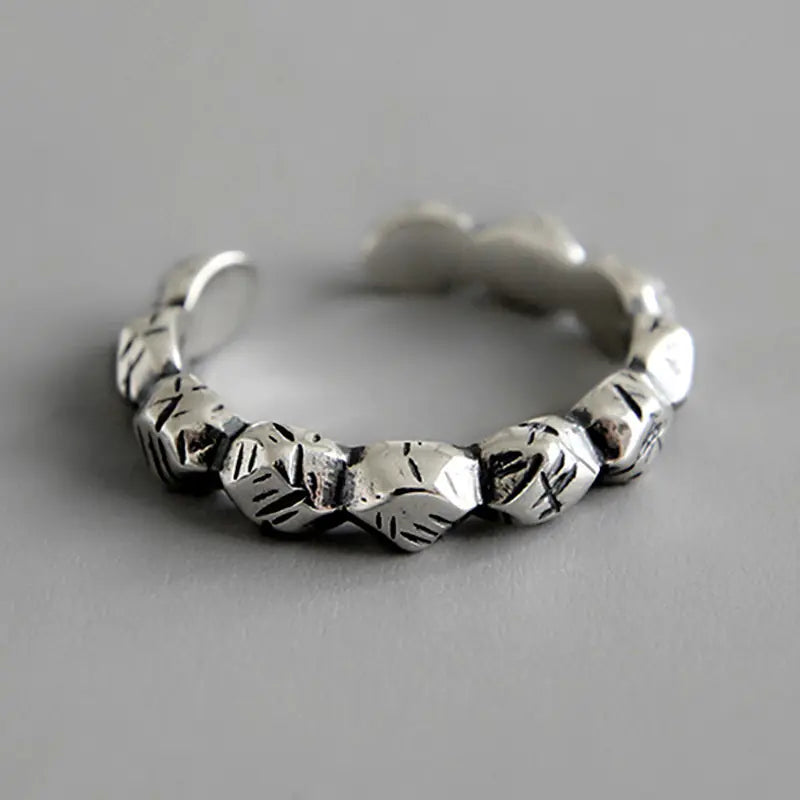French Textured Ring Set with Korean Style Open Ring