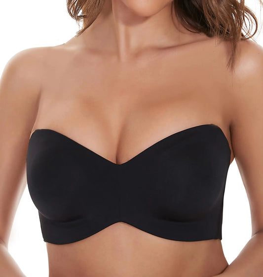 CAHL&FAUO Women Push Up Bra Strapless Soft Padding Everyday Bras Convertible Multiway Bra Black 34DD
