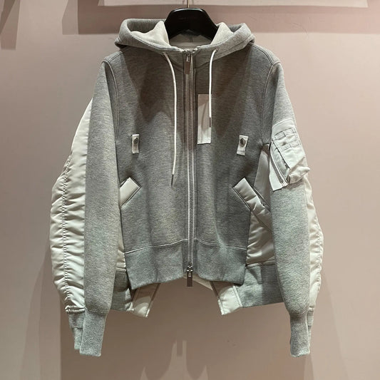 Oversized Color-Block Hoodie Jacket for Women
