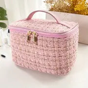 Plaid Print Large Capacity Makeup Bag with Handle