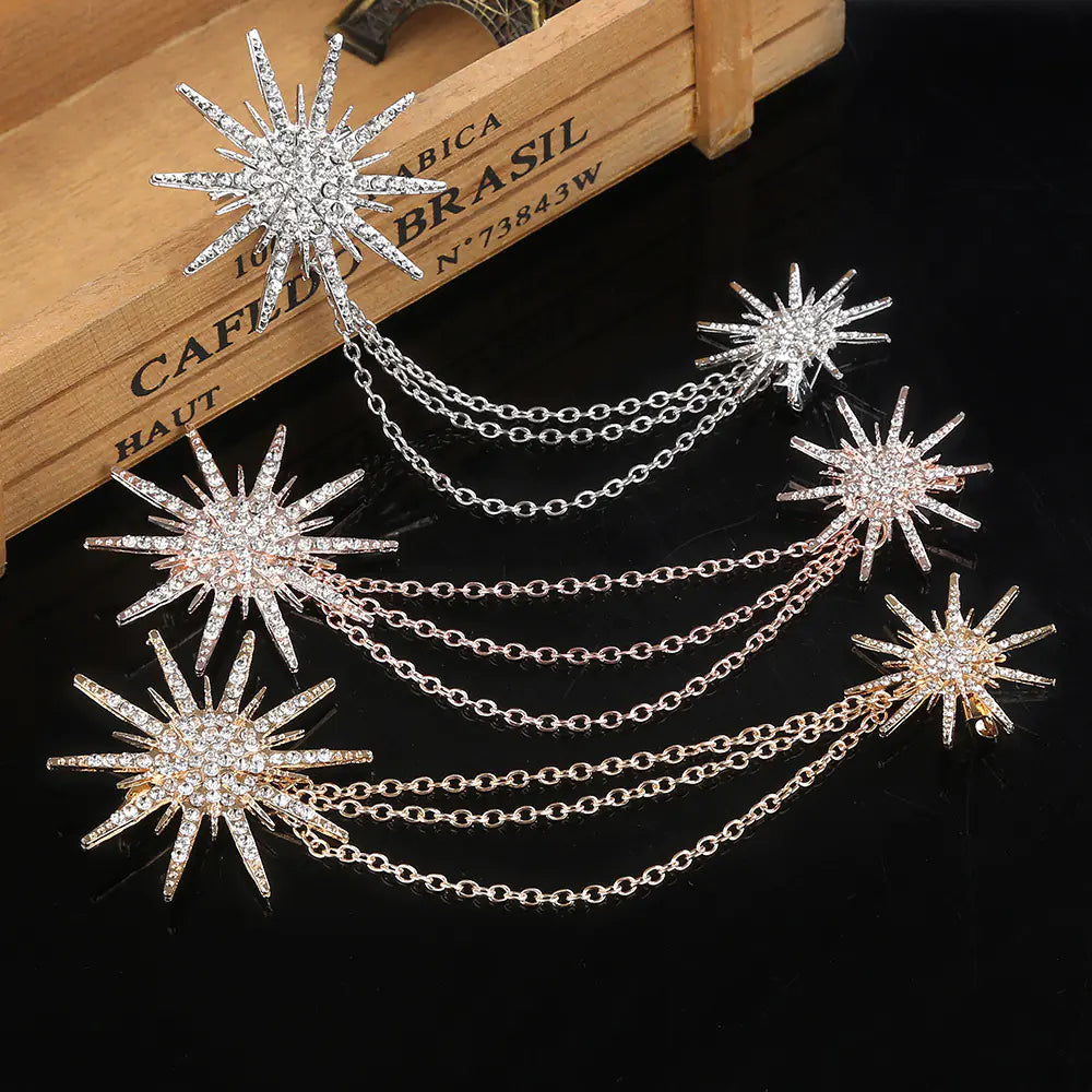 Exaggerated Octagonal Rhinestone Brooch with Tassel