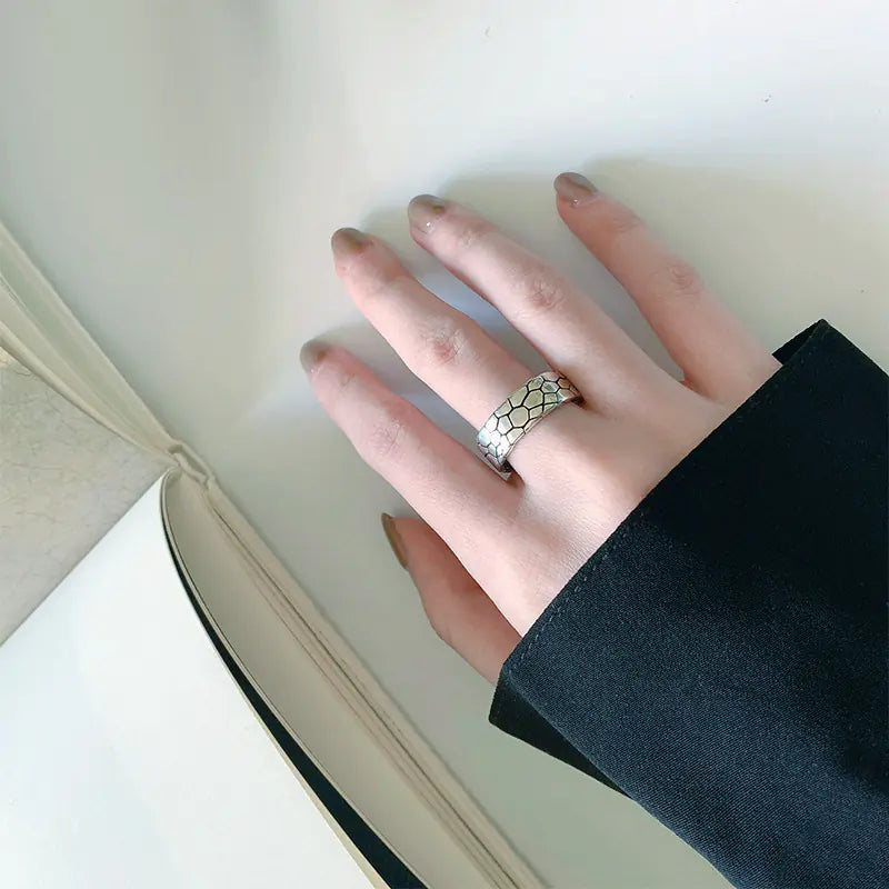 French Textured Ring Set with Korean Style Open Ring