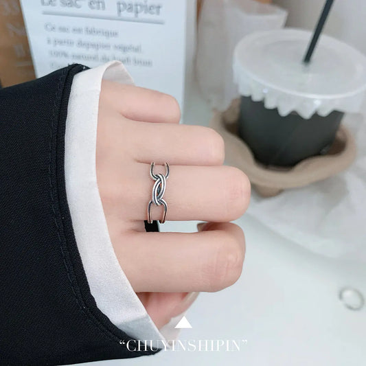 S925 Sterling Silver Vintage Knot Ring – Double-Layer Adjustable Band for Women