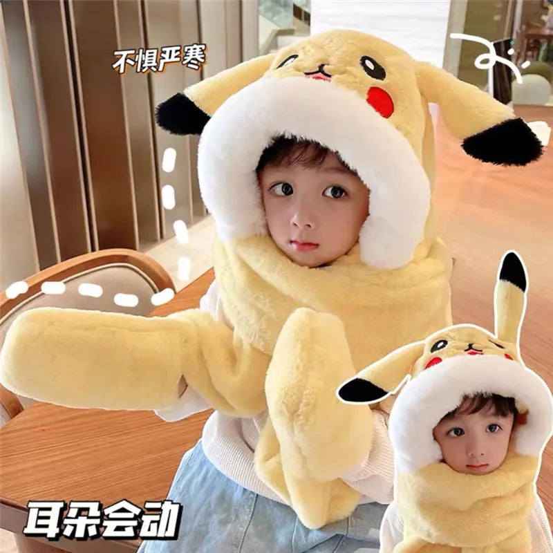 Children's One-Piece Hat with Scarf and Gloves Set