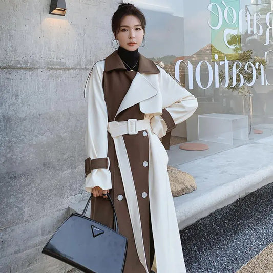 Women's Contrast Stitching Lapel Windbreaker Jacket