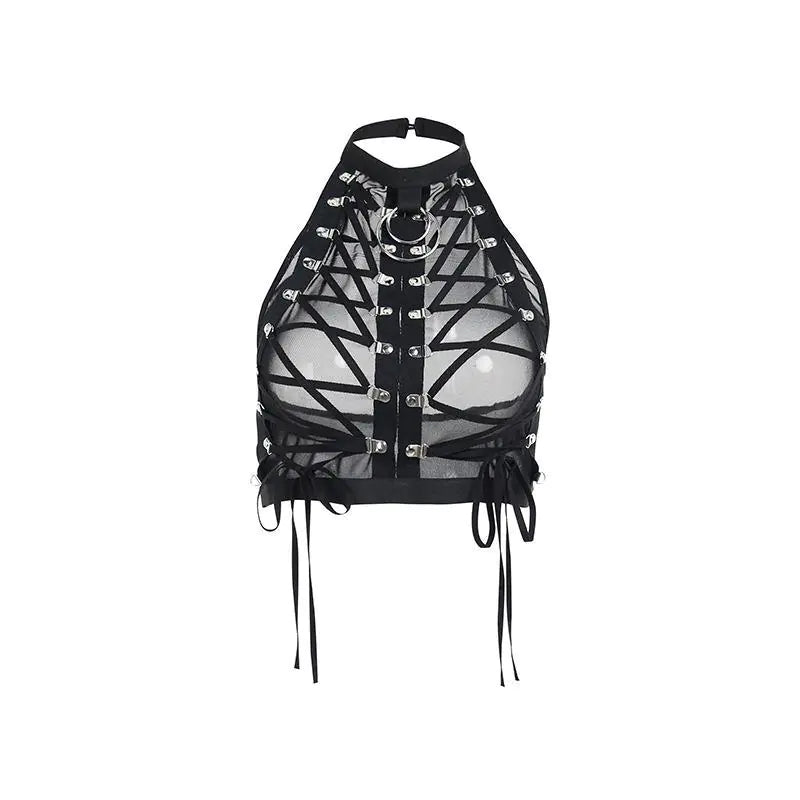 Spring 2023 Sheer Mesh Crop Top with Ties for Women