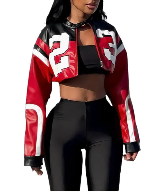 Women’s Faux Leather Jacket – Cropped Y2K Moto Bomber Streetwear Coat