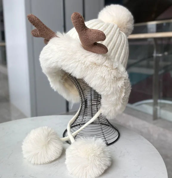 Thickened Warm Antler Scarf and Hat Set
