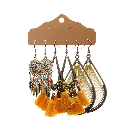 Fashion Minimalist Alloy Floral Tassel Earrings Set (3pcs)