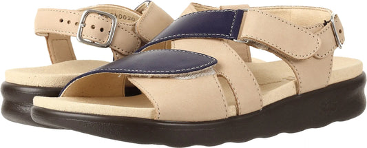 SAS Womens Huggy Adjustable Strap Sandal Blue/Taupe Leather 6.5 W
