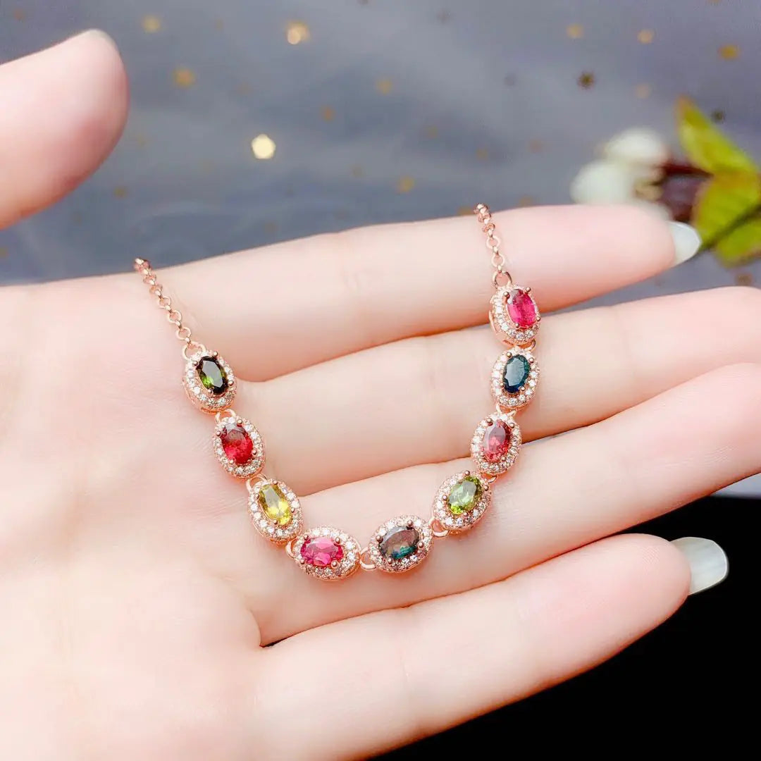 925 Sterling Silver Bracelet with Natural Tourmaline Inlay – Elegant Gemstone Jewelry for Women