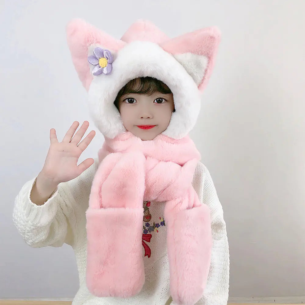 Children's One-Piece Hat with Scarf and Gloves Set