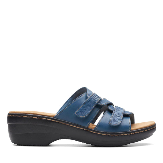 Clarks Womens Merliah Karli Slide Sandal Blue Leather 12 Narrow