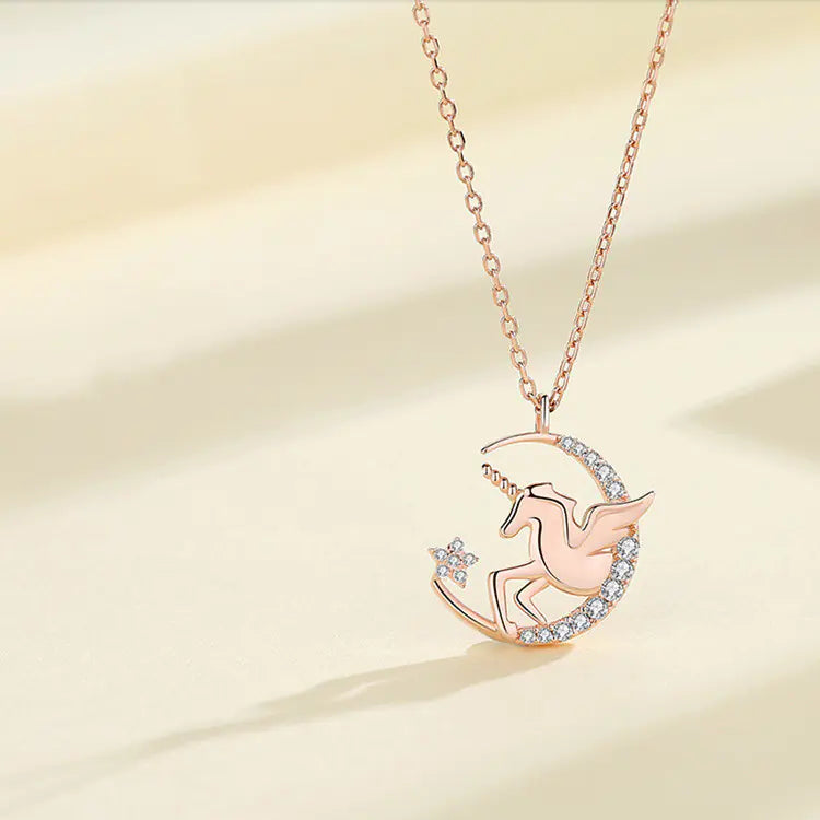 Unicorn Tears Star Moon Necklace for Women, Minimalist