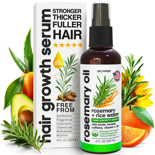 Rosemary Oil and Rice Water Hair Growth Spray - Serum with Biotin Keratin Caffeine Vitamins C & B5 for Hair Mask Hair Care Scalp Treatment Thickening Dry Damaged Hair for Women & Men