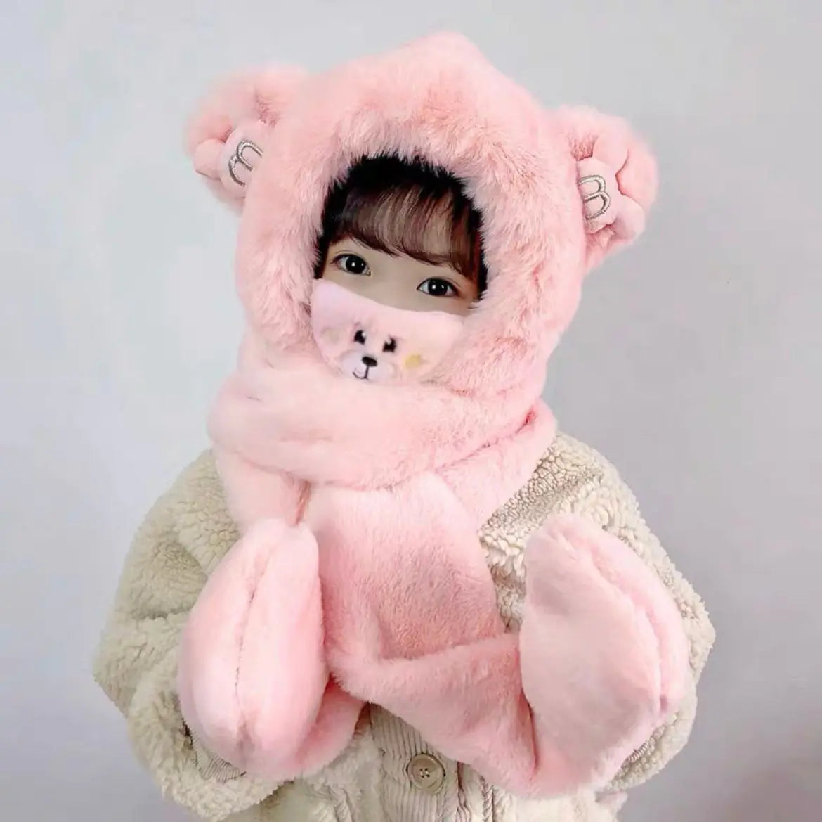 Children's One-Piece Hat with Scarf and Gloves Set