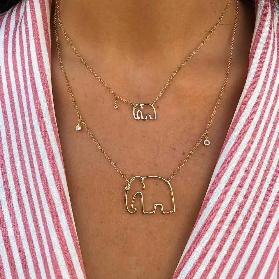 Vintage Gold Layered Elephant Necklace for Women
