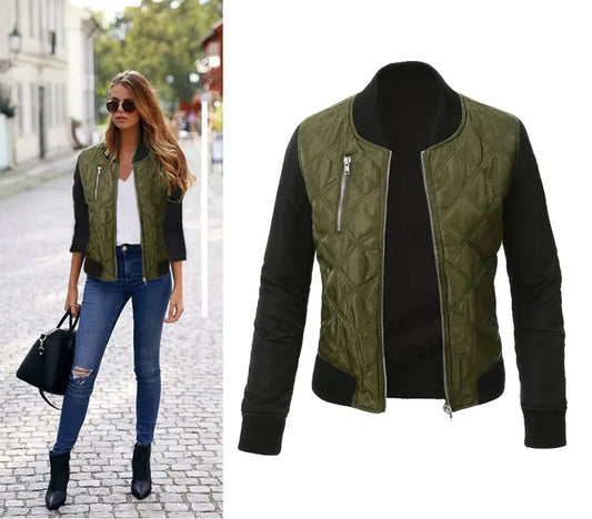 Fashionable Zippered Padded Jacket for Women