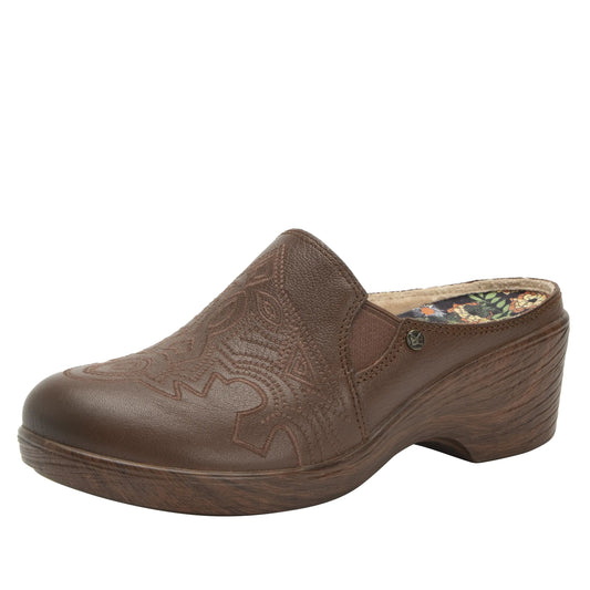 Alegria Womens Sereniti Clay Leather Slip-On Wedge Clog Sandal 9 M US