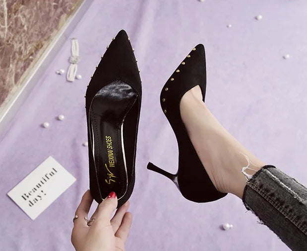 Stiletto Heels with Rivets and Pointed Toe Design