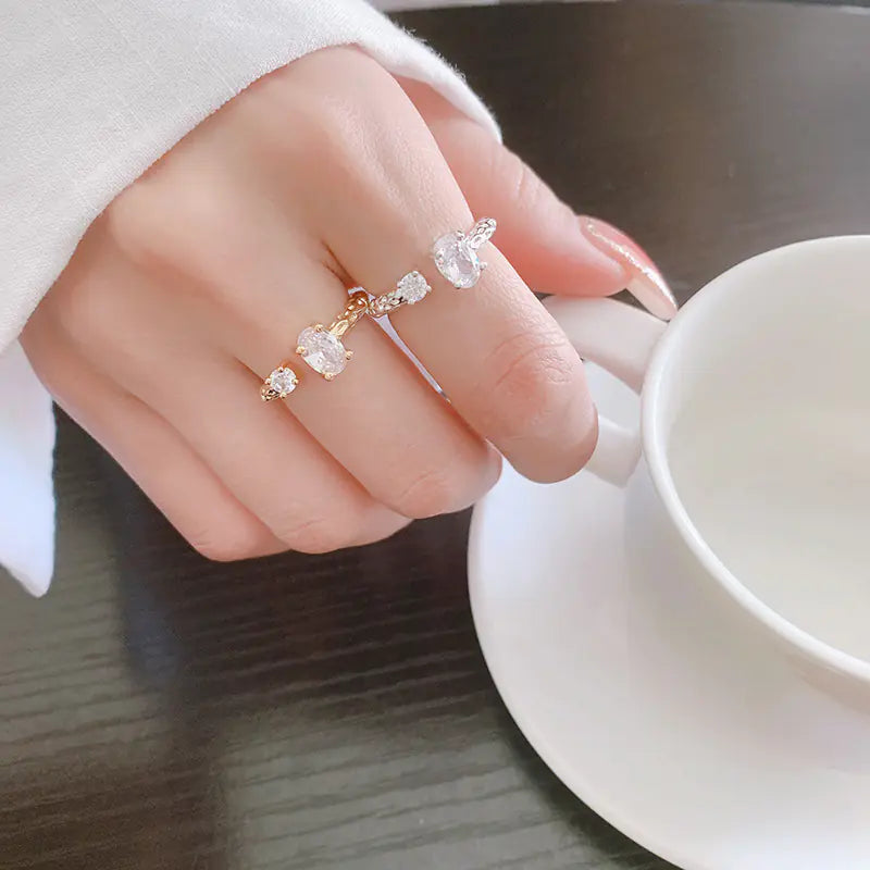 French Textured Ring Set with Korean Style Open Ring