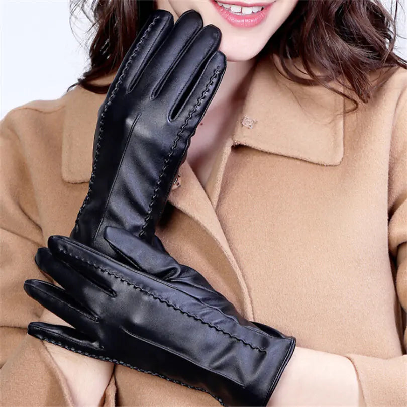 Women's Winter Cute Touchscreen PU Leather Gloves