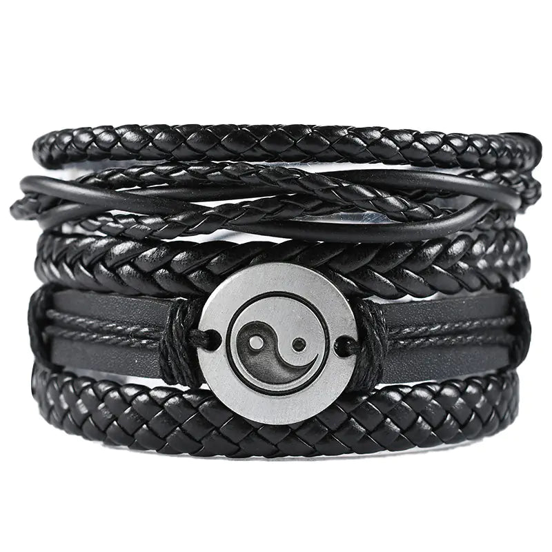 Vintage Weave Cattle Leather Bracelet Multi-layer Set