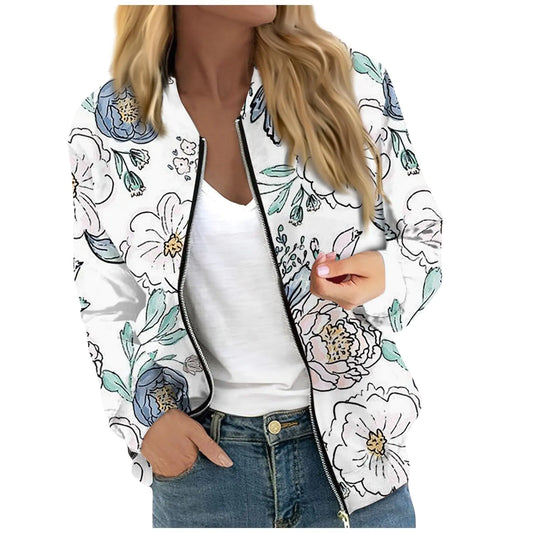 Women’s Cropped Bomber Jacket – Lightweight Full Zip Winter Coat