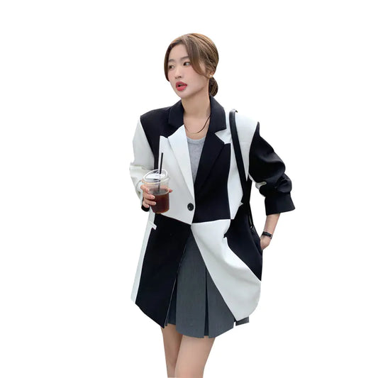 Loose Design Color Matching Suit Jacket for Women