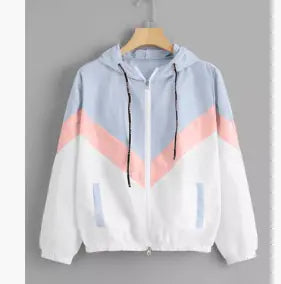 Color-Blocked Long Sleeve Hooded Jacket for Women