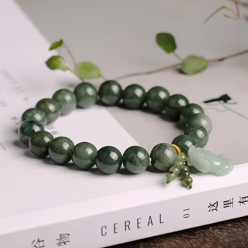 Natural Jade Bracelet with Pixiu Pendant for Men and Women