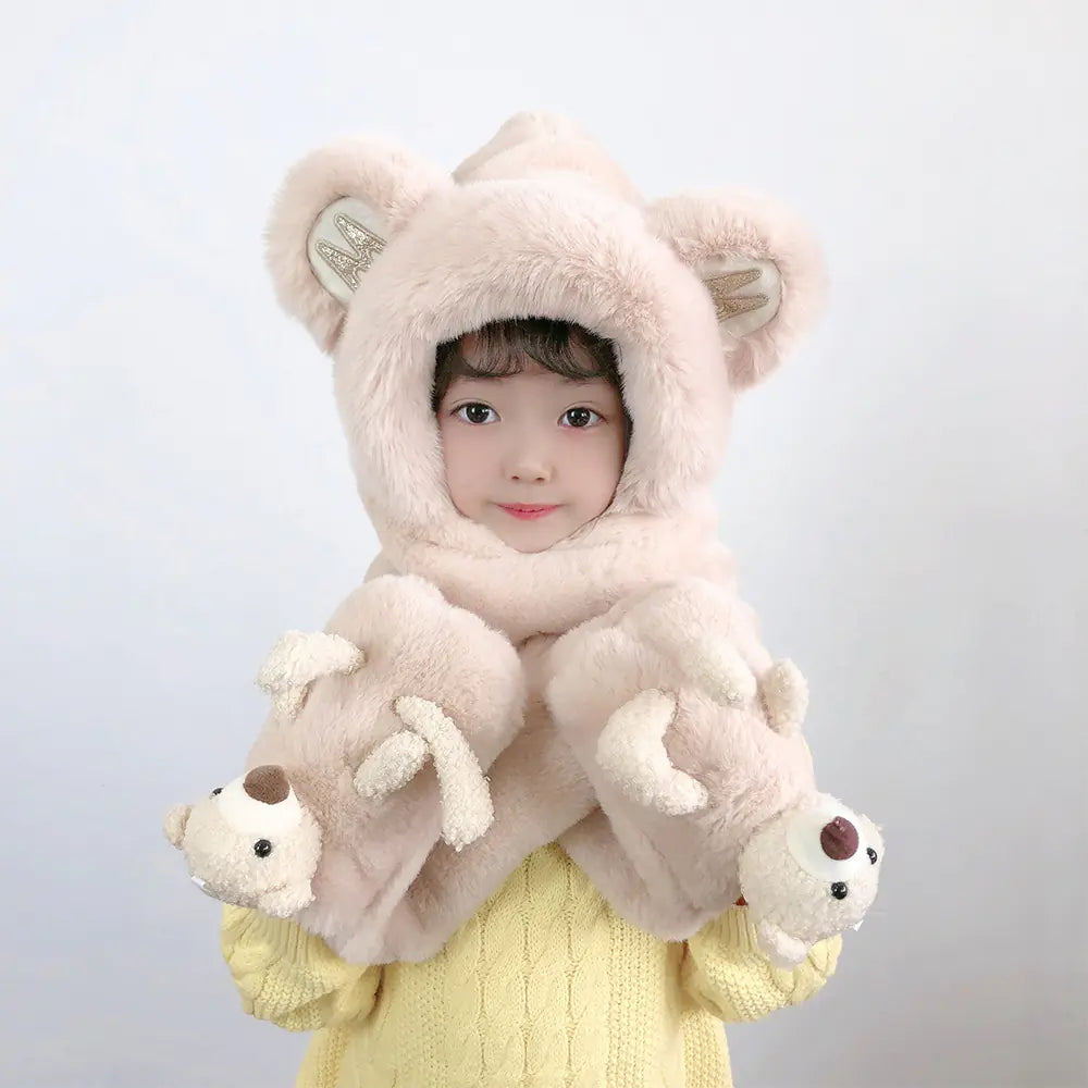 Children's One-Piece Hat with Scarf and Gloves Set