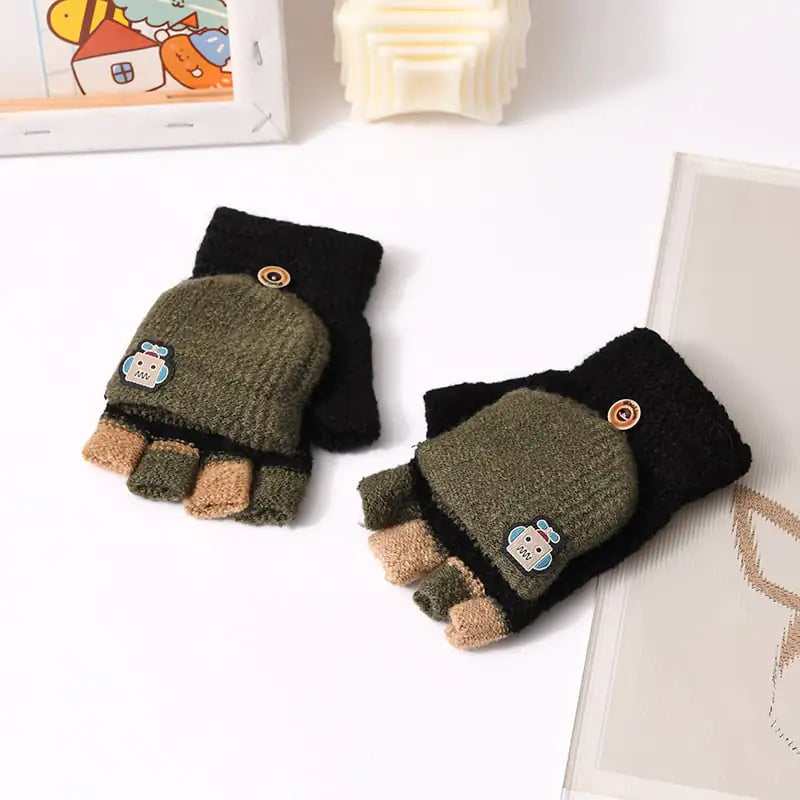 Cute Knitted Half-Finger Gloves for Kids