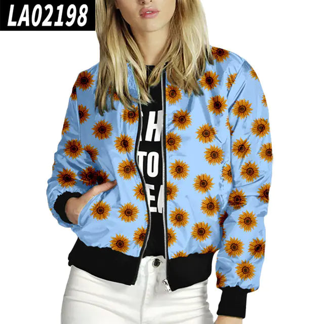 Floral Women’s Bomber Jacket – Lightweight Long Sleeve Spring Summer Coat