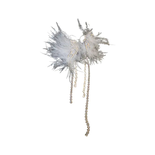 Asymmetrical Silver Needle Feather Butterfly Earrings