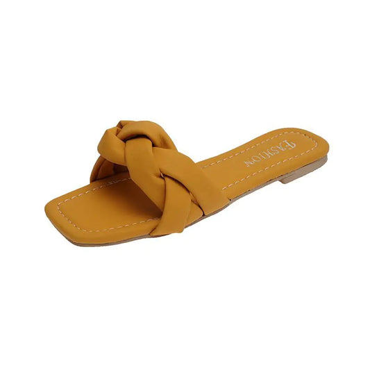 Women's Square Head Flat Woven Sandals and Slippers