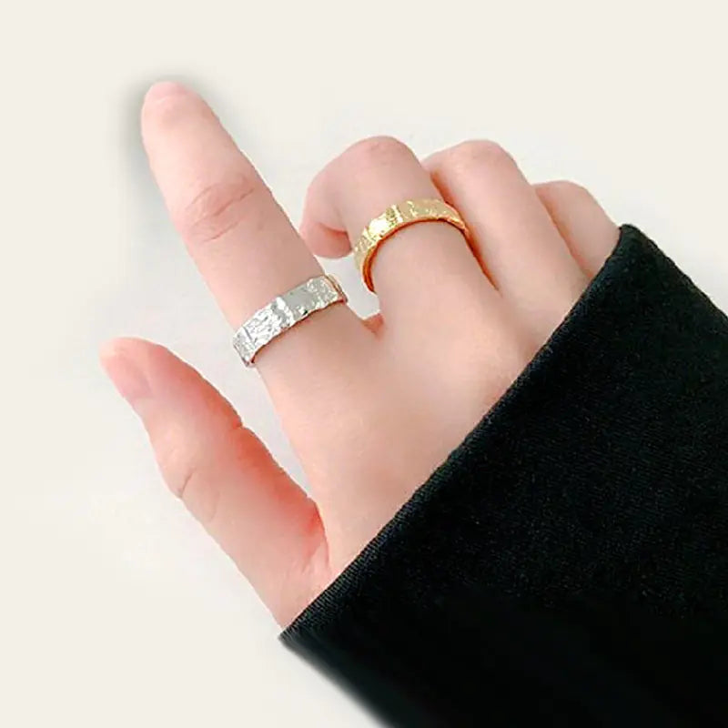 French Textured Ring Set with Korean Style Open Ring