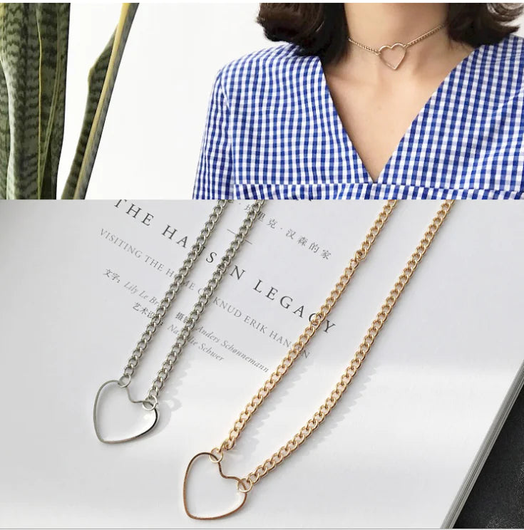 Minimalist Metal Heart Pendant Necklace for Women