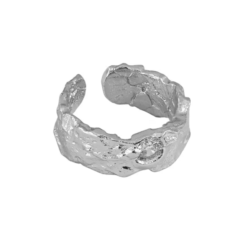 French Textured Ring Set with Korean Style Open Ring