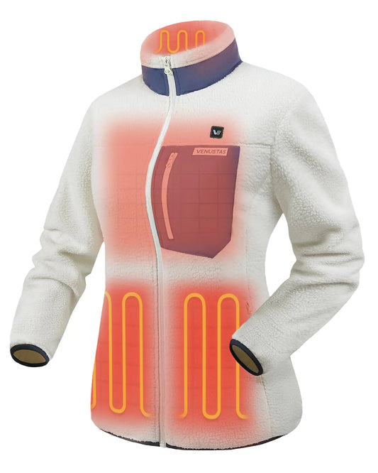 Venustas Recycled Heated Sherpa Jacket for Women with Battery Electric High-Pile Sherpa Fleece Jacket