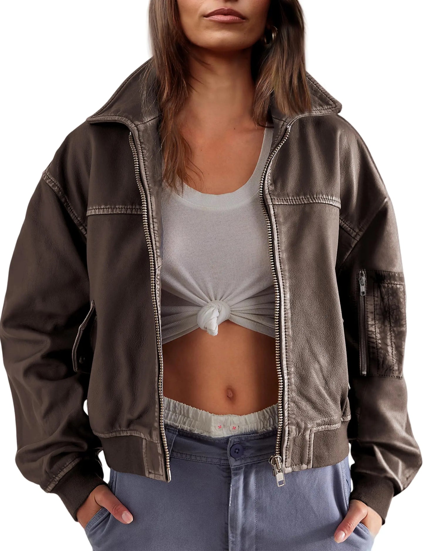 Tanming Women’s Leather Jacket – Fall Moto Biker Bomber Zip Up Winter Coat