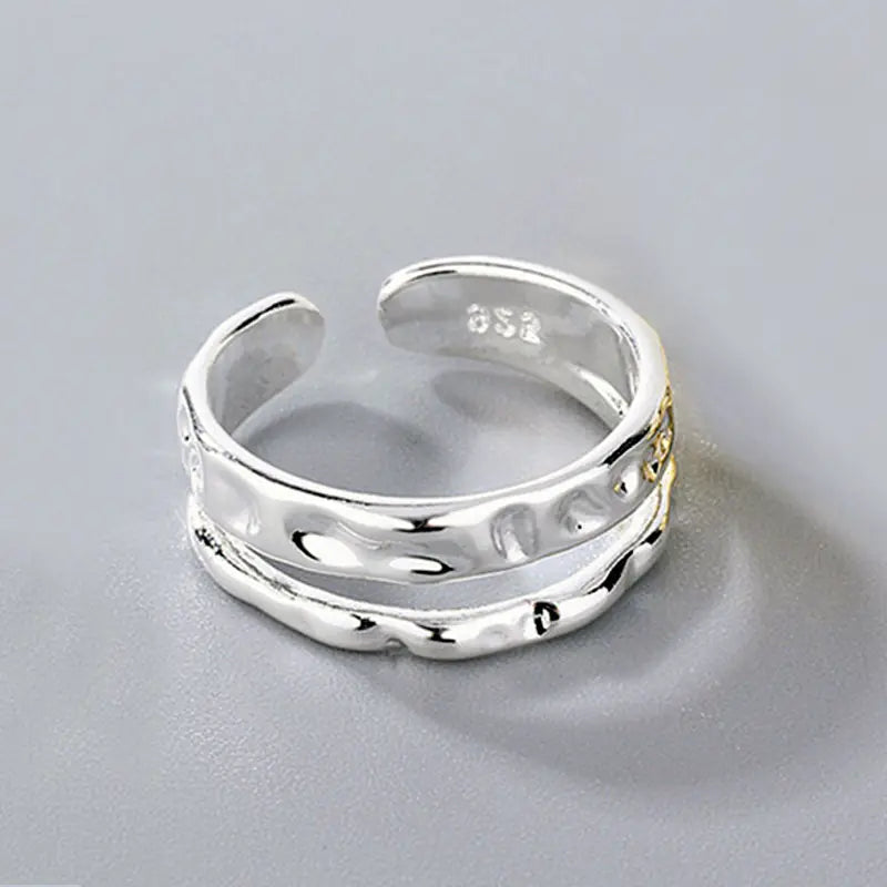 French Textured Ring Set with Korean Style Open Ring