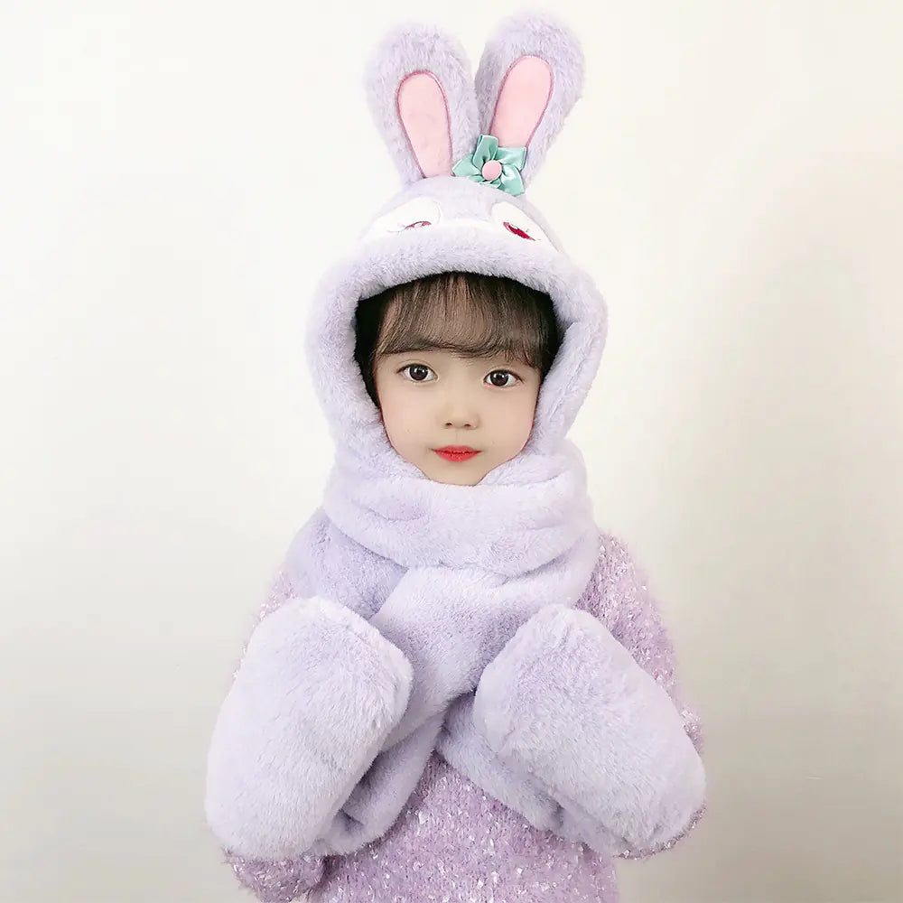 Children's One-Piece Hat with Scarf and Gloves Set