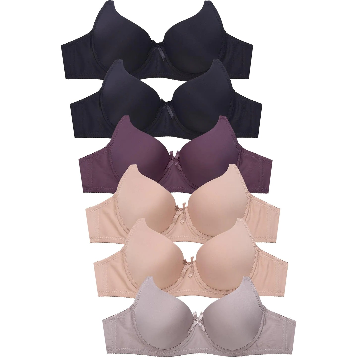 Womens Basic Plain Bras Pack of 6 - (060(3 Hooks) 34B)